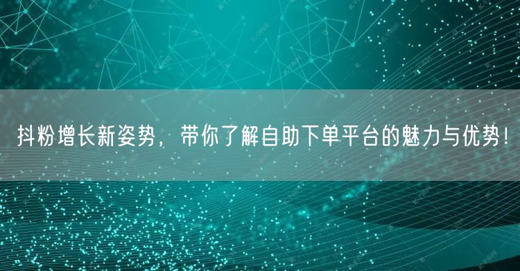 抖粉增长新姿势，带你了解自助下单平台的魅力与优势！